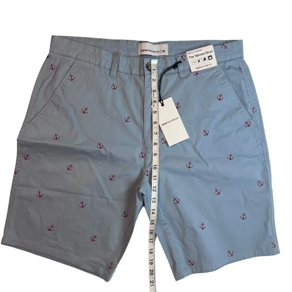 Paperdenim & Cloth Shorts Mens 36 Blue Anchors Casual Preppy Golf Resort Chinos - Picture 4 of 14